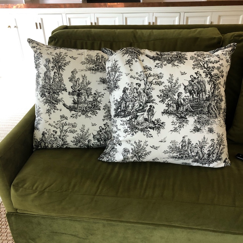 2 Black and white farm toile pillows